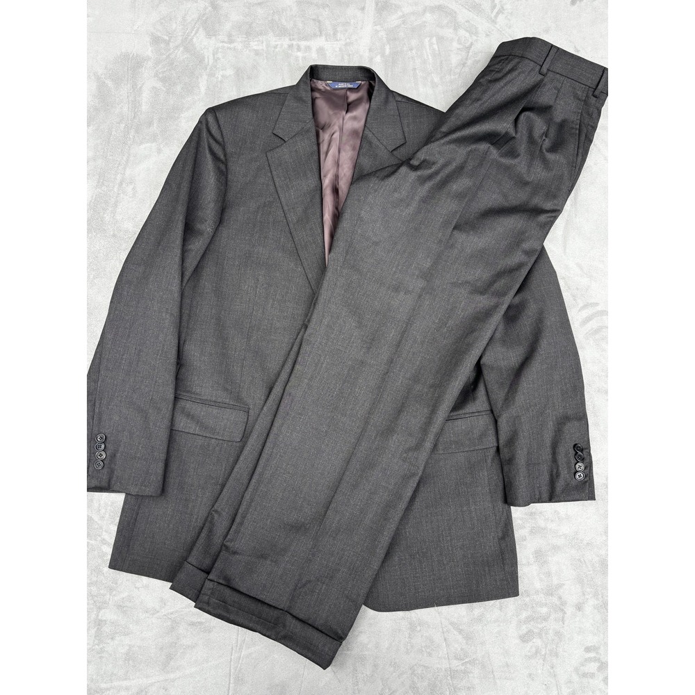 Brooks Brothers 1818 Madison Suit 42L 36W Estrato Wool Pleated Cuffed Gray USA